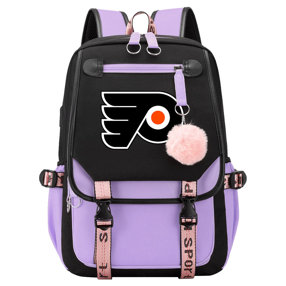 Philadelphia Flyers Hockey League Waterproof Backpack School Notebook Travel Bag USB Charging