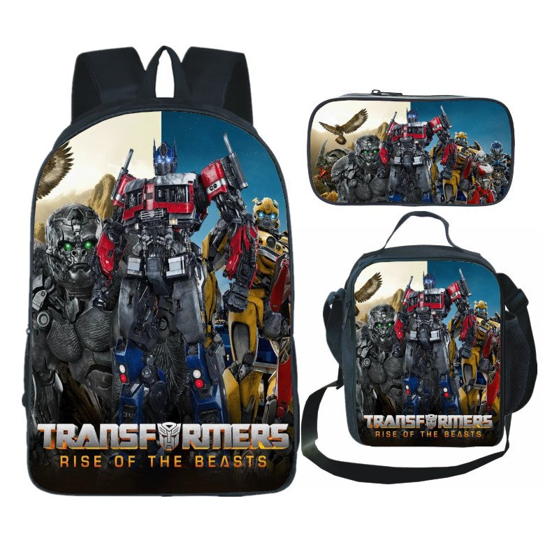 Transformers Bumblebee Full Printed Backpack Schoolbag Travel Notebook Bag Lunch Bag Pencil Bag for Kids Students 3PCS
