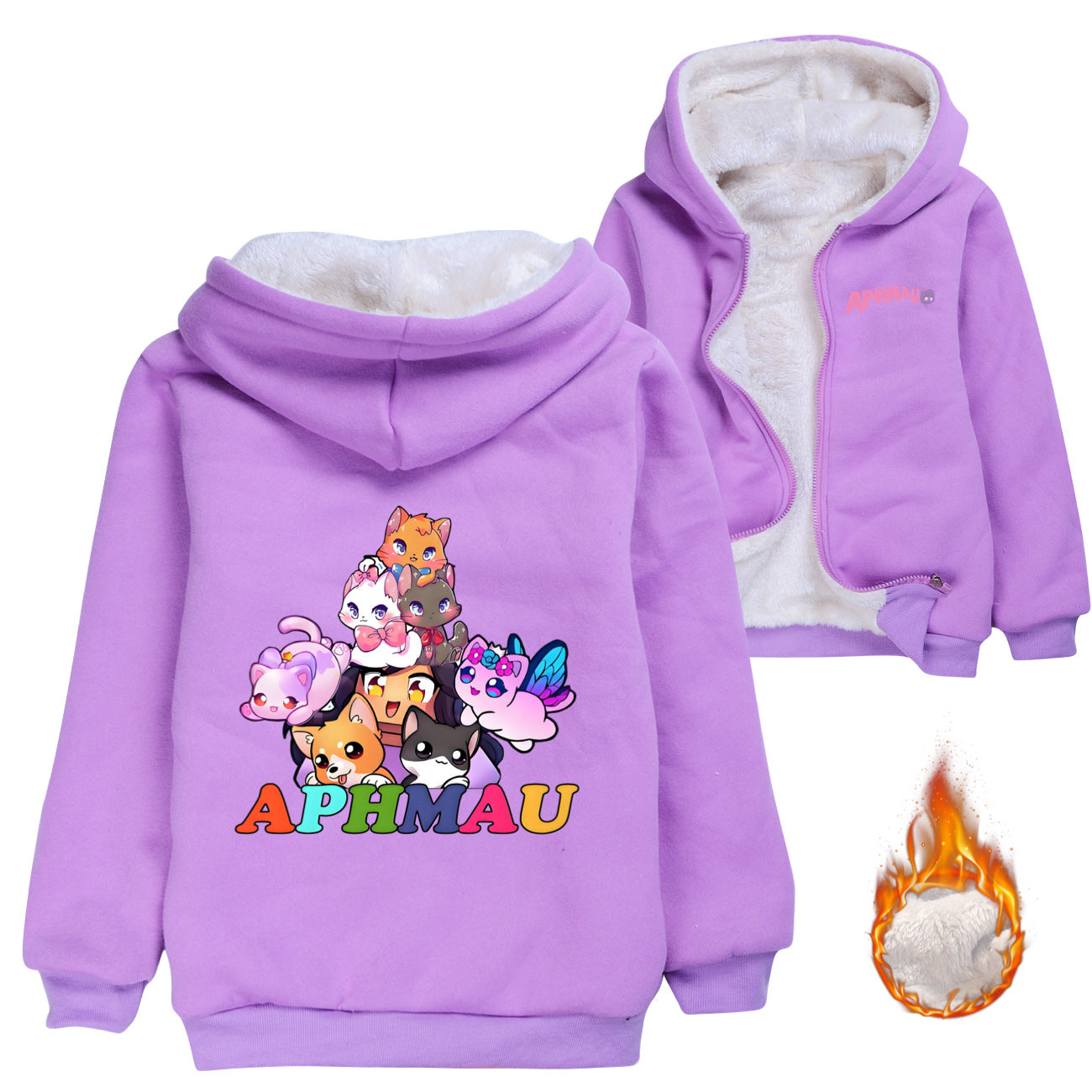 Aphmau Sherpa Lined Hoodie Fleece Sweatshirt Full Zip Hooded Jacket for Kids