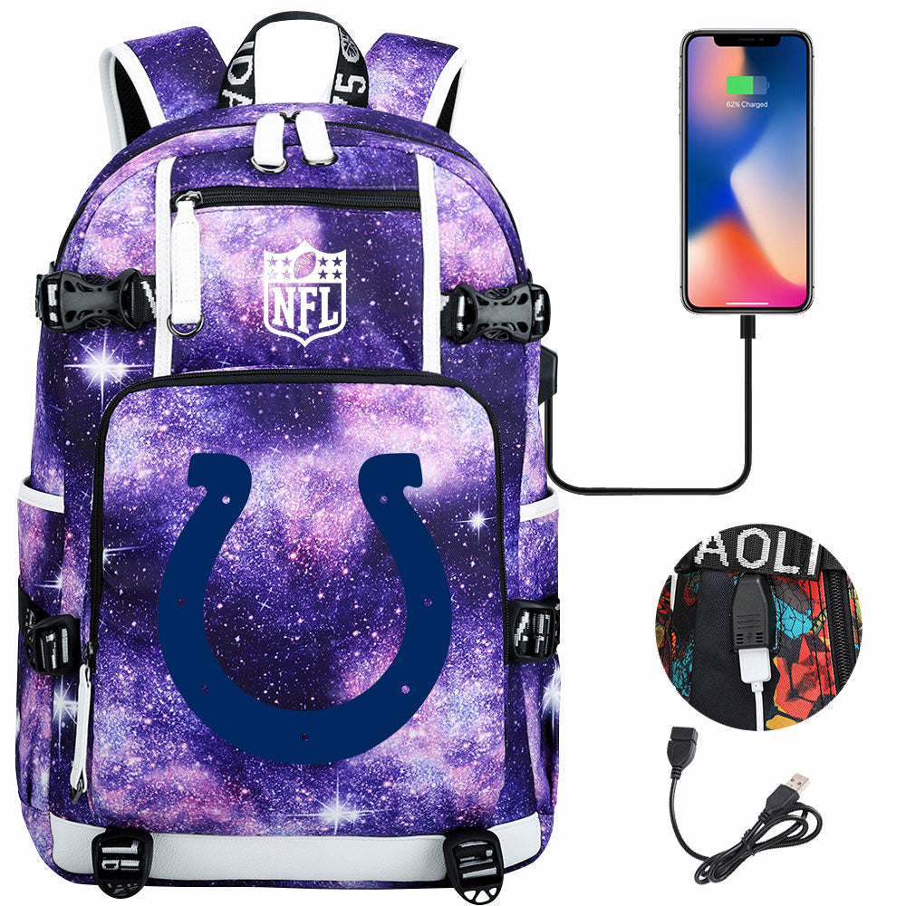 Indianapolis Colts Football Team USB Charging Backpack School Notebook Travel Bags