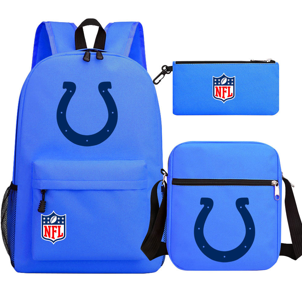 Indianapolis Colts Football Team Printed Schoolbag Backpack Shoulder Bag Pencil Bag 3pcs set for Kids Students