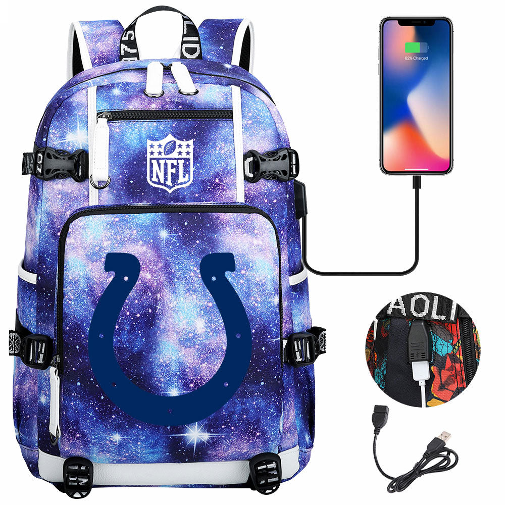 Indianapolis Colts Football Team USB Charging Backpack School Notebook Travel Bags