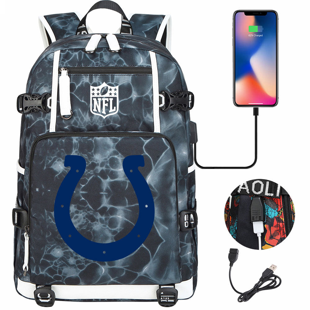 Indianapolis Colts Football Team USB Charging Backpack School Notebook Travel Bags