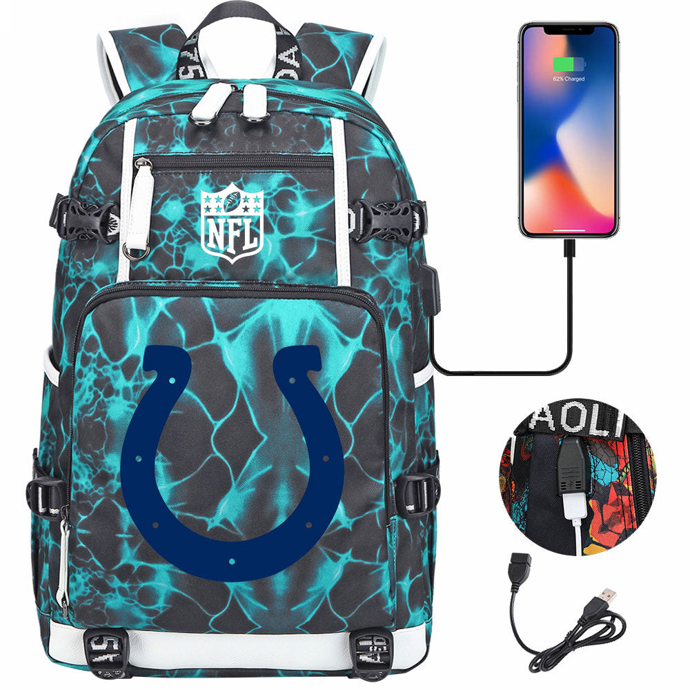 Indianapolis Colts Football Team USB Charging Backpack School Notebook Travel Bags