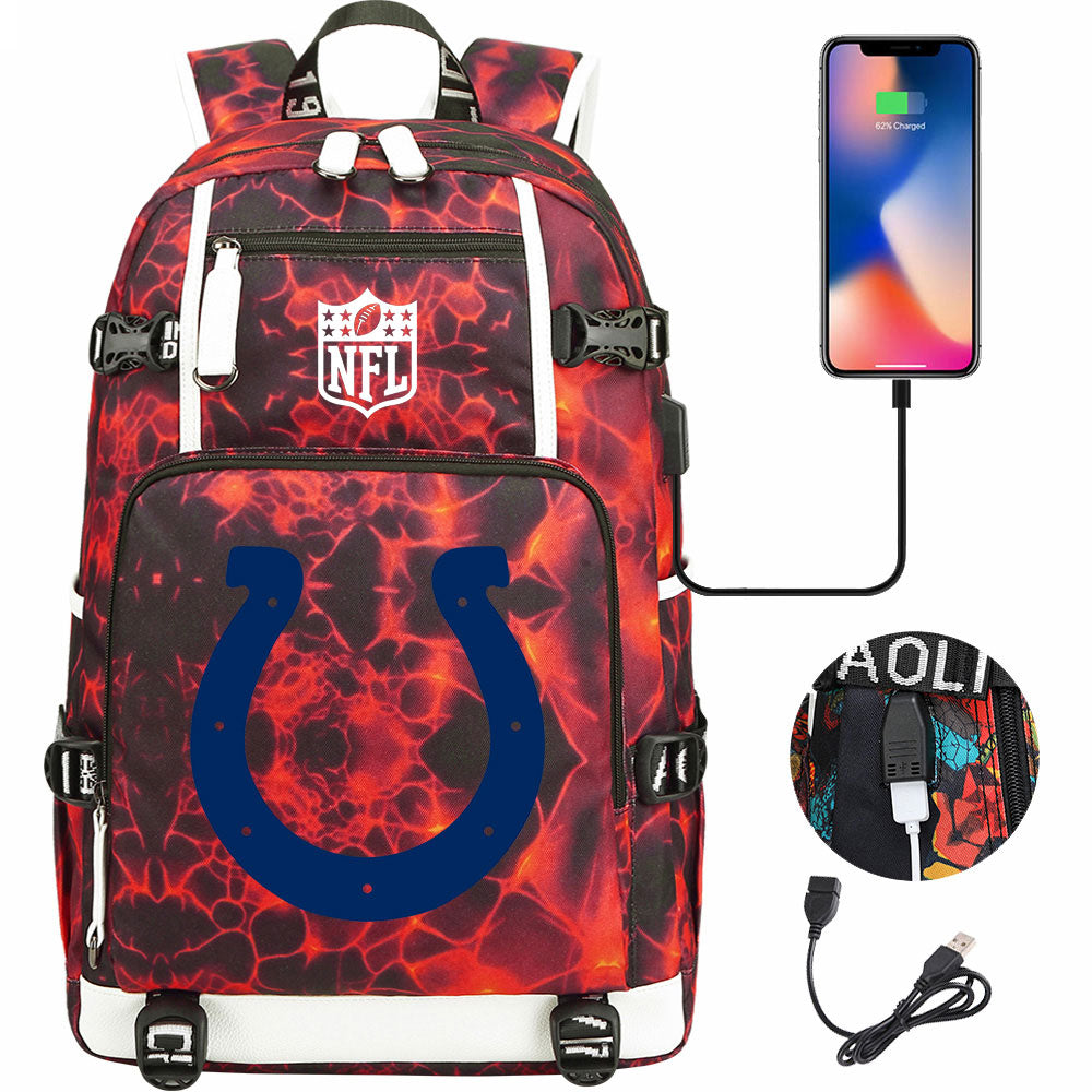 Indianapolis Colts Football Team USB Charging Backpack School Notebook Travel Bags