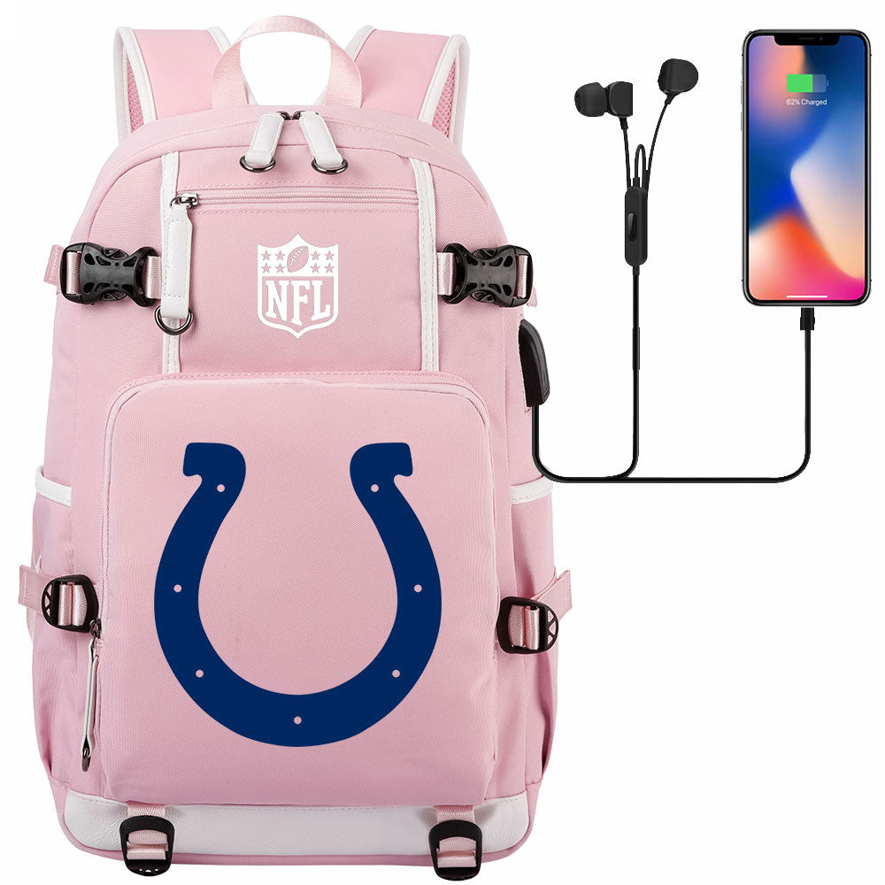 Indianapolis Colts Football Team USB Charging Backpack School Notebook Travel Bags