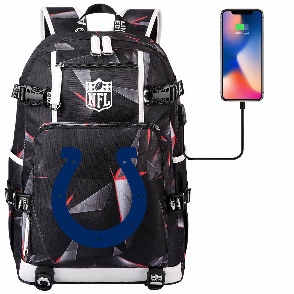 Indianapolis Colts Football Team USB Charging Backpack School Notebook Travel Bags