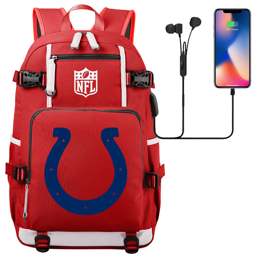 Indianapolis Colts Football Team USB Charging Backpack School Notebook Travel Bags