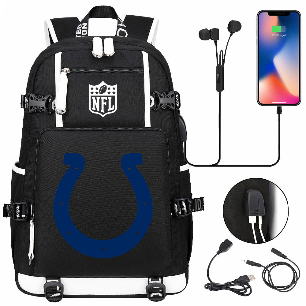 Indianapolis Colts Football Team USB Charging Backpack School Notebook Travel Bags