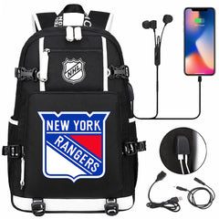 New York Rangers Hockey League USB Charging Backpack School Notebook Travel Bags