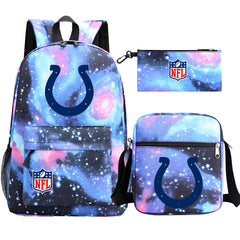 Indianapolis Colts Football Team Printed Schoolbag Backpack Shoulder Bag Pencil Bag 3pcs set for Kids Students