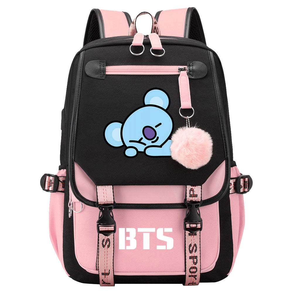 BTS Koya Waterproof Backpack School Notebook Travel Bag USB Charging