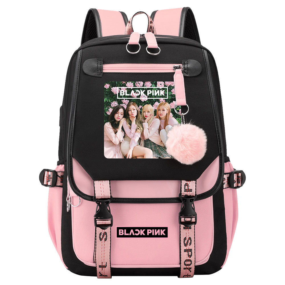 Kpop Blackpink Waterproof Backpack School Notebook Travel Bag USB Charging