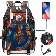 Indianapolis Colts Football Team USB Charging Backpack School Notebook Travel Bags