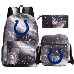 Indianapolis Colts Football Team Printed Schoolbag Backpack Shoulder Bag Pencil Bag 3pcs set for Kids Students