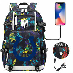 Indianapolis Colts Football Team USB Charging Backpack School Notebook Travel Bags