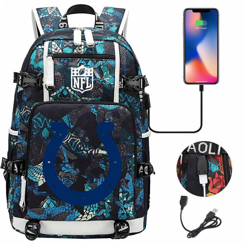 Indianapolis Colts Football Team USB Charging Backpack School Notebook Travel Bags