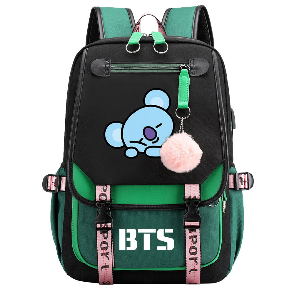 BTS Koya Waterproof Backpack School Notebook Travel Bag USB Charging