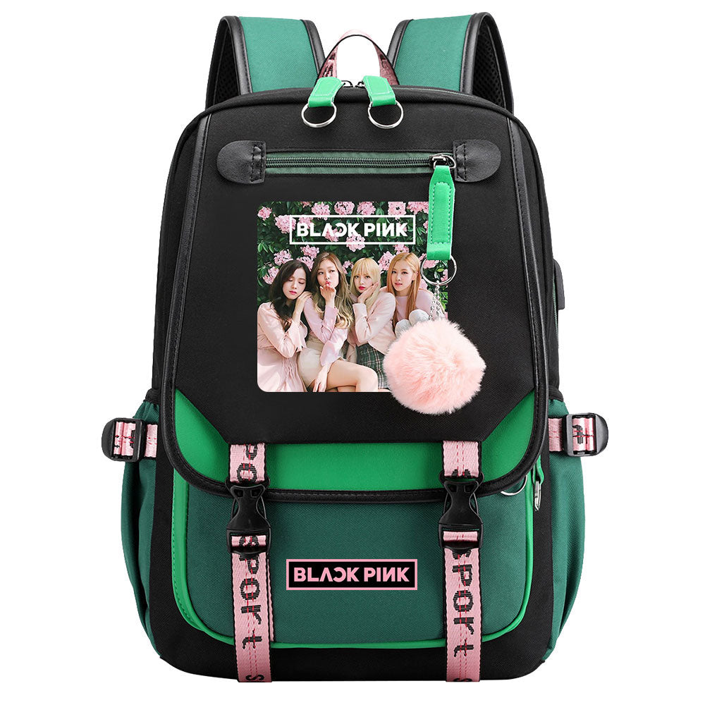 Kpop Blackpink Waterproof Backpack School Notebook Travel Bag USB Charging