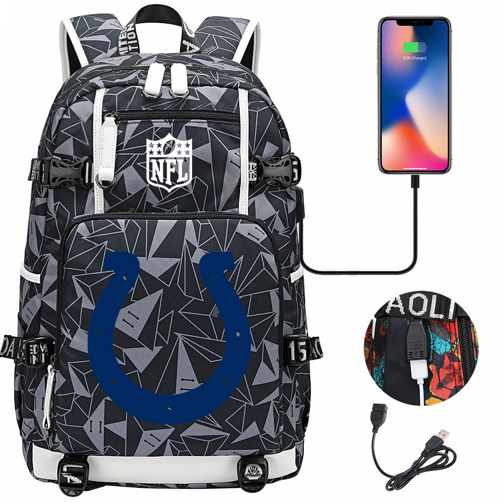 Indianapolis Colts Football Team USB Charging Backpack School Notebook Travel Bags