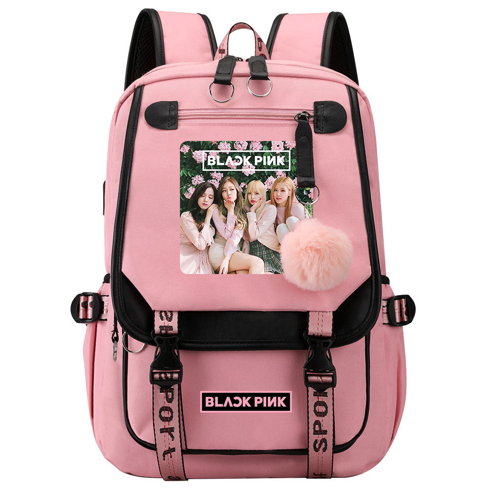 Kpop Blackpink Waterproof Backpack School Notebook Travel Bag USB Charging