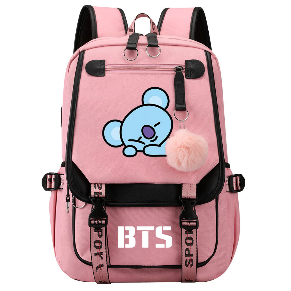 BTS Koya Waterproof Backpack School Notebook Travel Bag USB Charging
