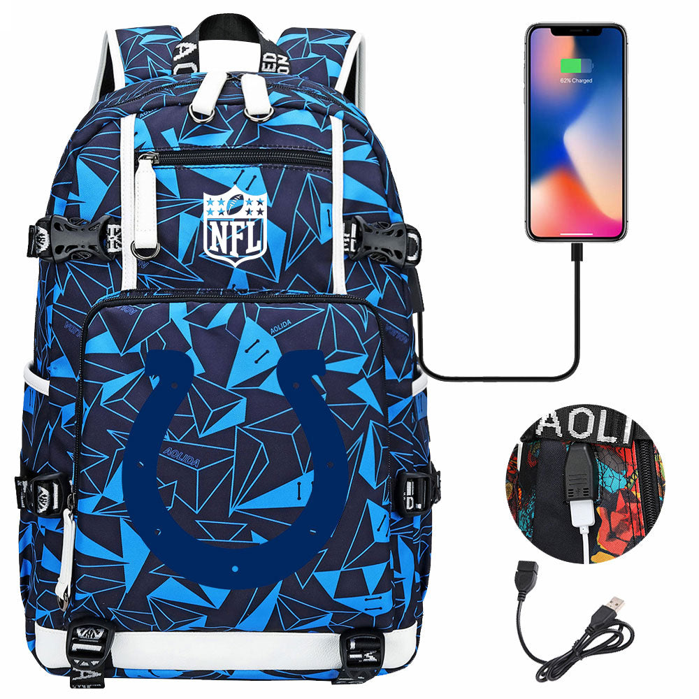 Indianapolis Colts Football Team USB Charging Backpack School Notebook Travel Bags