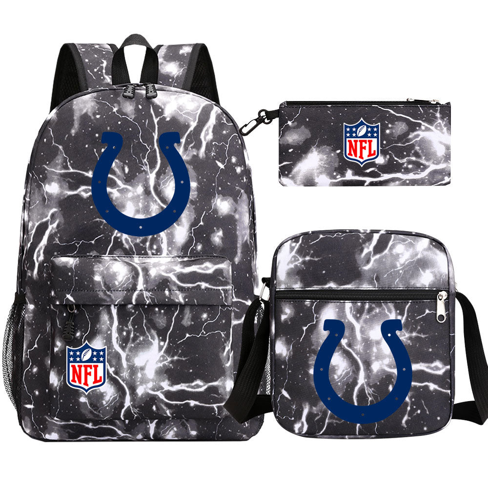 Indianapolis Colts Football Team Printed Schoolbag Backpack Shoulder Bag Pencil Bag 3pcs set for Kids Students