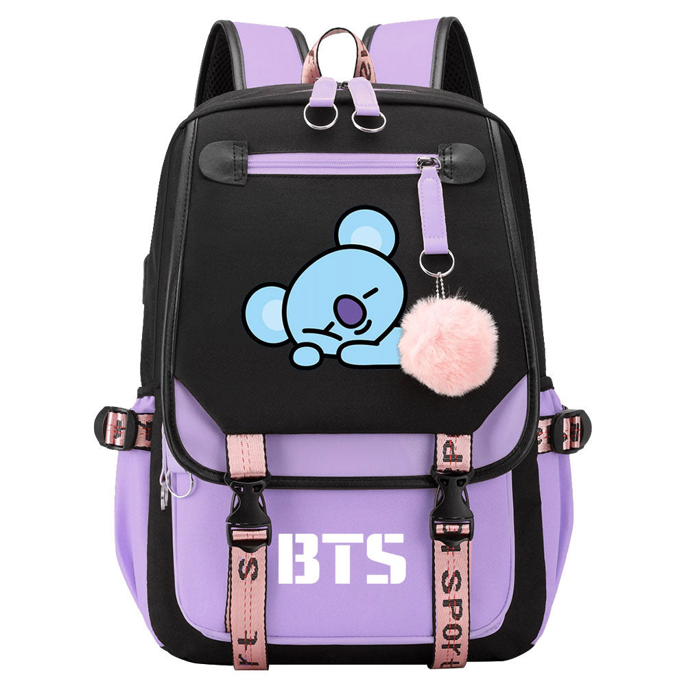 BTS Koya Waterproof Backpack School Notebook Travel Bag USB Charging
