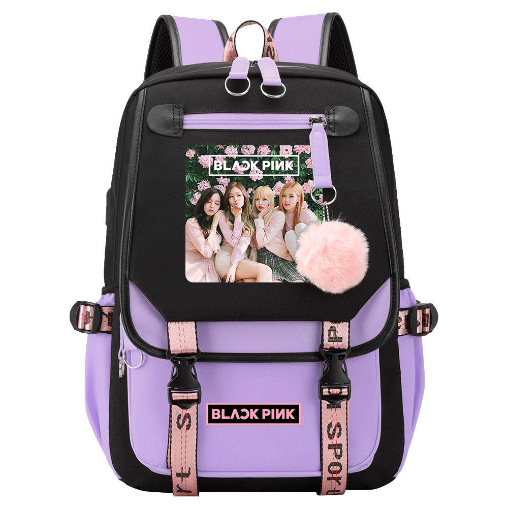 Kpop Blackpink Waterproof Backpack School Notebook Travel Bag USB Charging