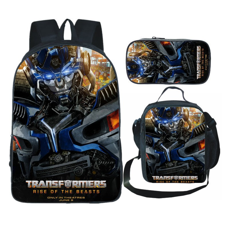 Transformers Bumblebee Full Printed Backpack Schoolbag Travel Notebook Bag Lunch Bag Pencil Bag for Kids Students 3PCS
