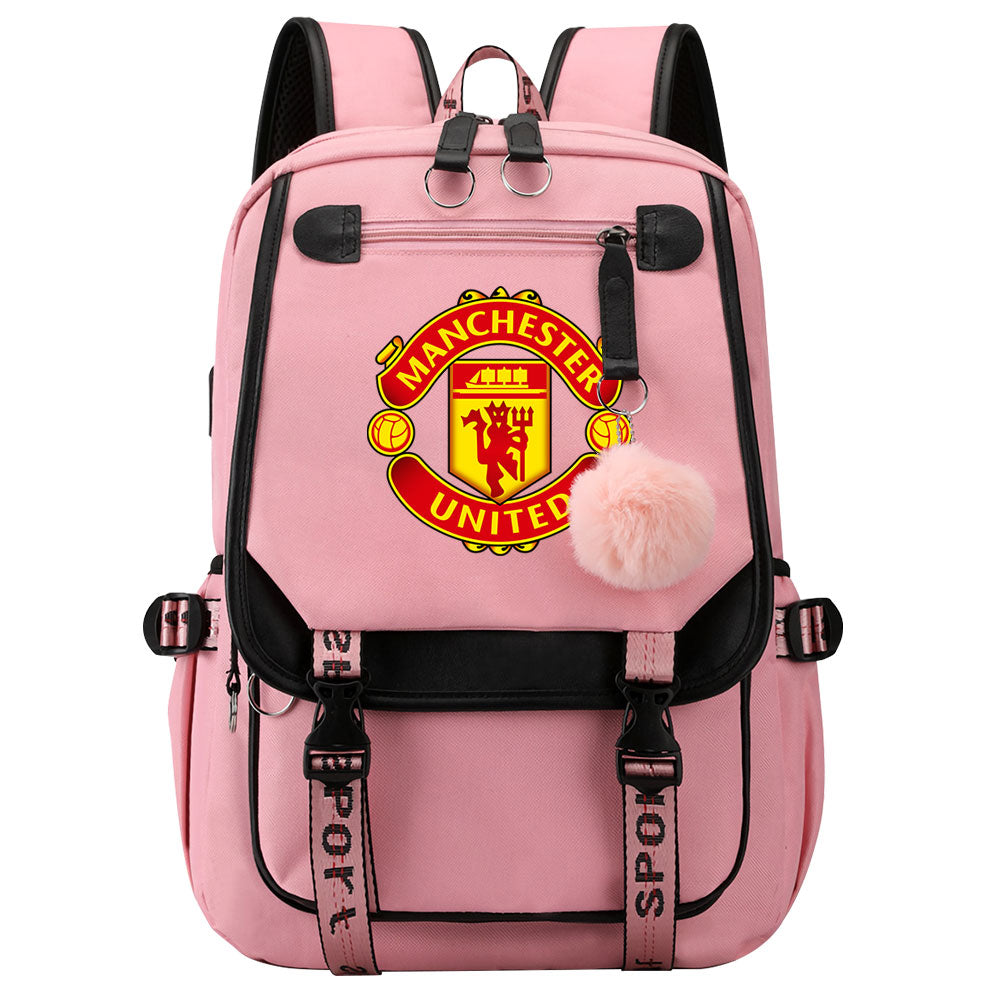 Manchester United Football Club Waterproof Backpack School Notebook Travel Bags USB Charging