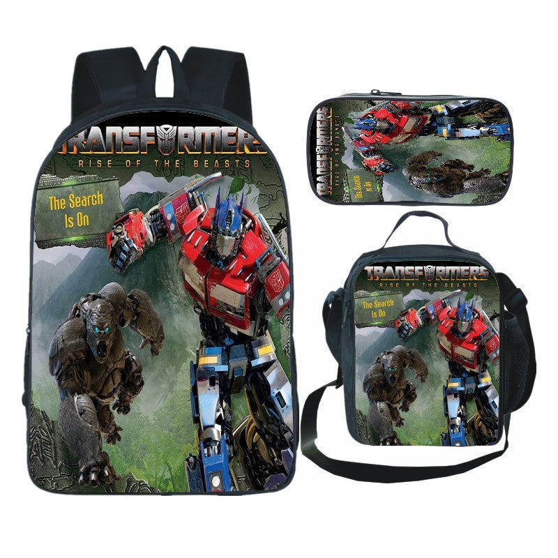 Transformers Bumblebee Full Printed Backpack Schoolbag Travel Notebook Bag Lunch Bag Pencil Bag for Kids Students 3PCS