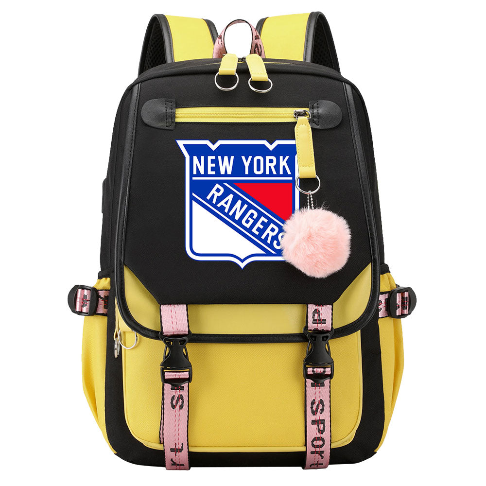 New York Rangers Hockey League Waterproof Backpack School Notebook Travel Bag USB Charging