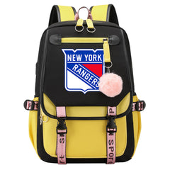 New York Rangers Hockey League Waterproof Backpack School Notebook Travel Bag USB Charging