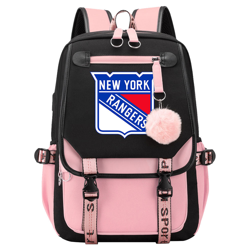 New York Rangers Hockey League Waterproof Backpack School Notebook Travel Bag USB Charging