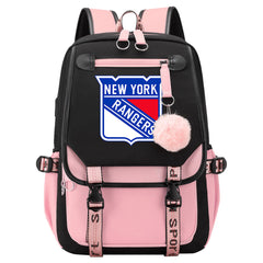 New York Rangers Hockey League Waterproof Backpack School Notebook Travel Bag USB Charging