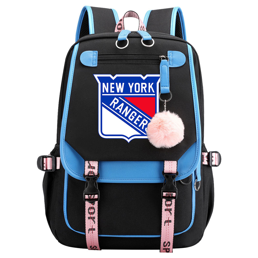 New York Rangers Hockey League Waterproof Backpack School Notebook Travel Bag USB Charging
