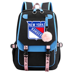 New York Rangers Hockey League Waterproof Backpack School Notebook Travel Bag USB Charging