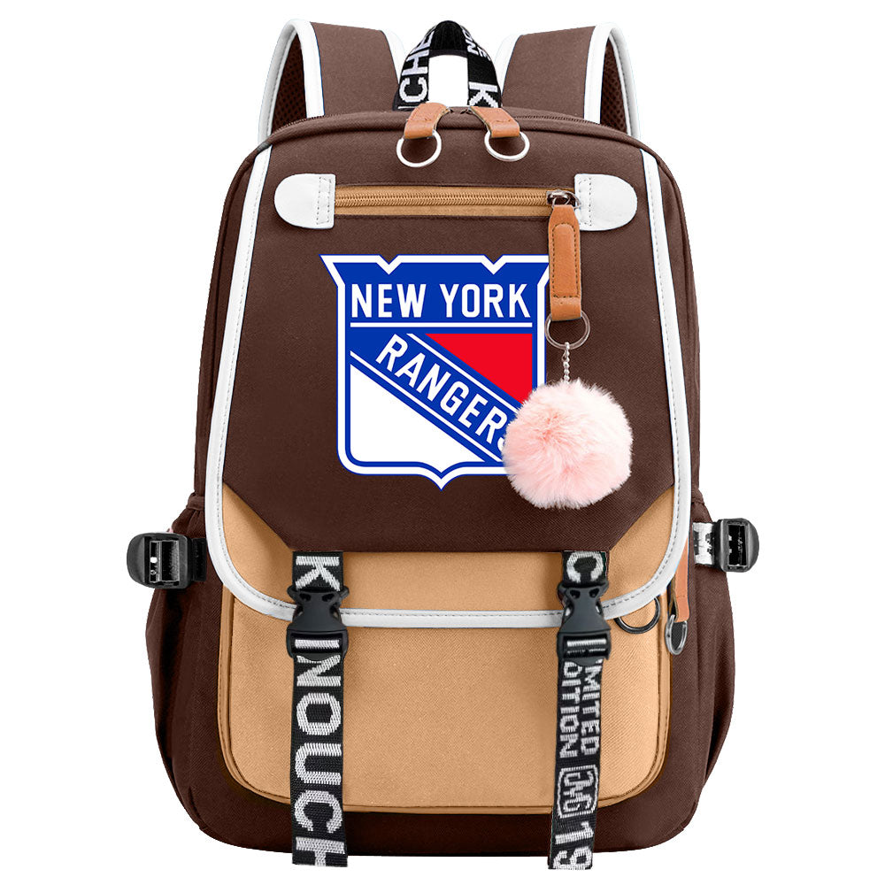 New York Rangers Hockey League Waterproof Backpack School Notebook Travel Bag USB Charging