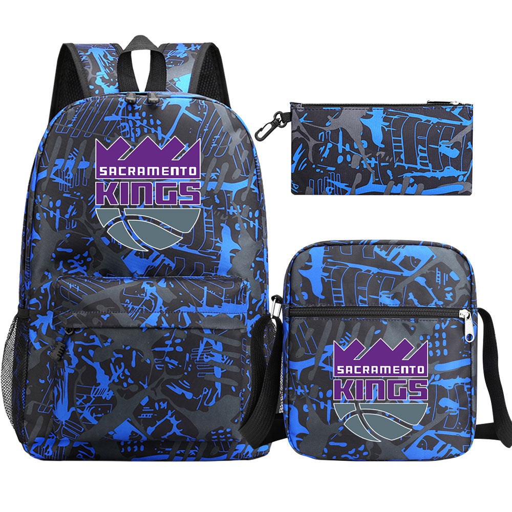 Sacramento Kings Schoolbag Backpack Shoulder Bag Pencil Bag 3pcs set for Kids Students