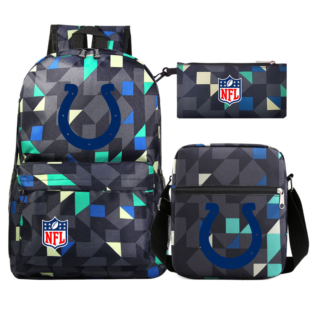 Indianapolis Colts Football Team Printed Schoolbag Backpack Shoulder Bag Pencil Bag 3pcs set for Kids Students