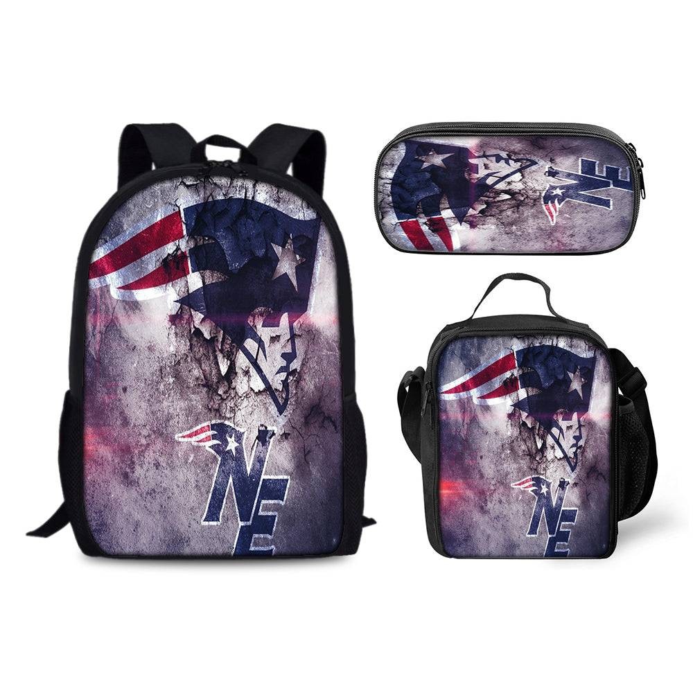 New England Patriots Football Team  Backpack Schoolbag Lunch Bag Pencil Bag for Kids Students 3PCS