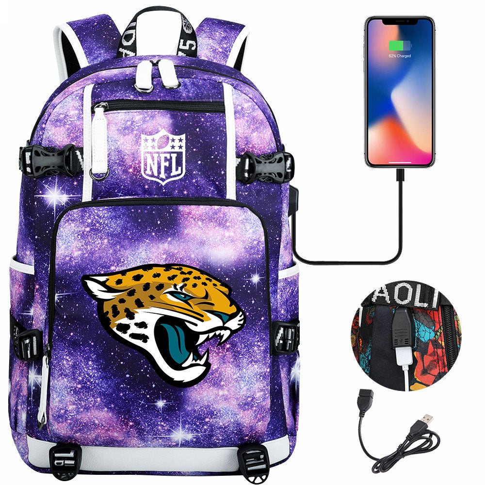 Jacksonville Jaguars Football Team USB Charging Backpack School Notebook Travel Bags