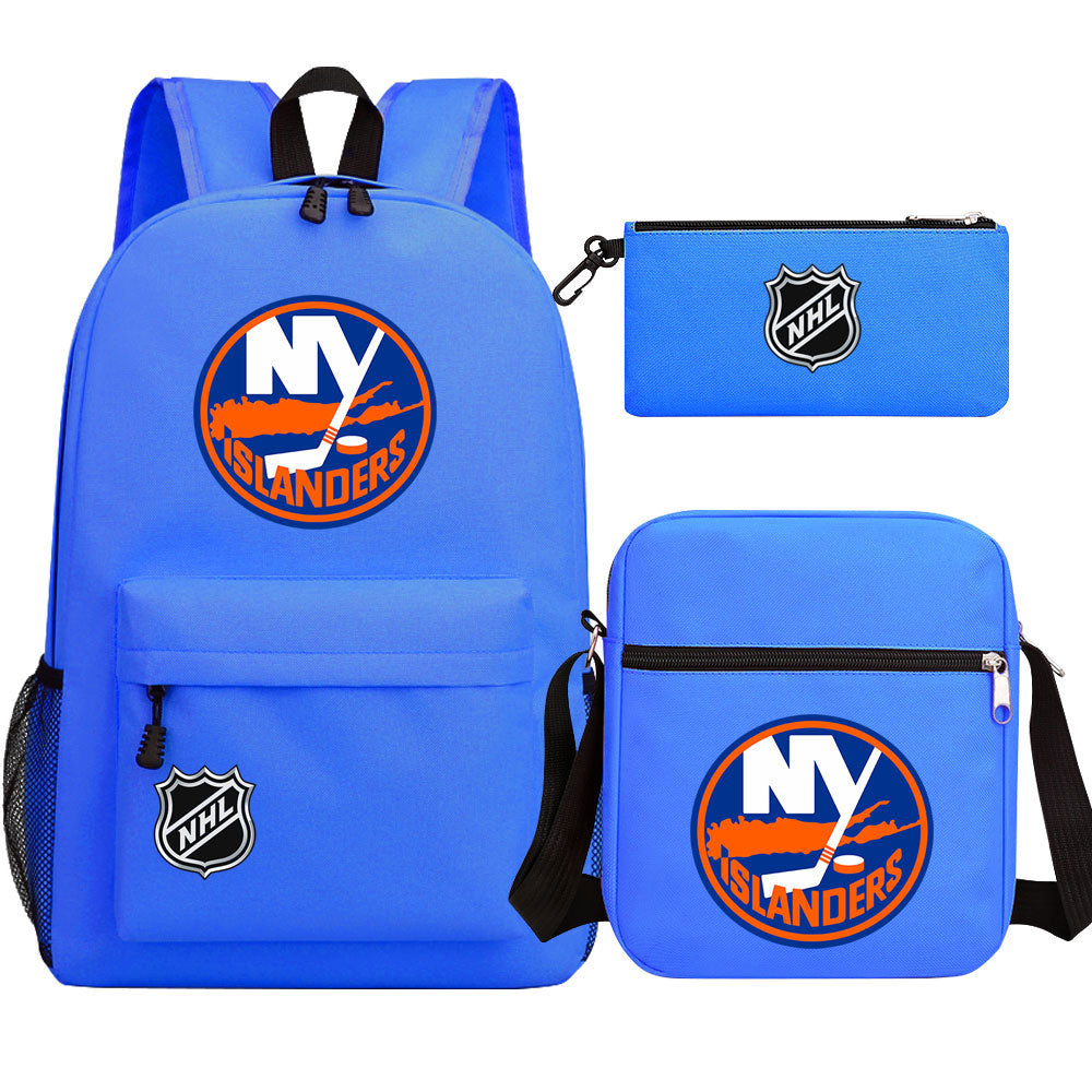 New York Islanders Hockey League Printed Schoolbag Backpack Shoulder Bag Pencil Bag 3pcs set for Kids Students