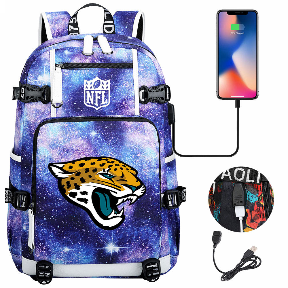 Jacksonville Jaguars Football Team USB Charging Backpack School Notebook Travel Bags