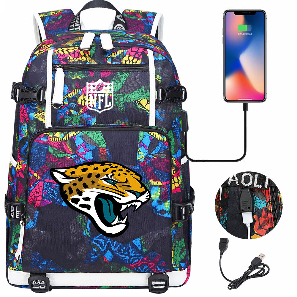 Jacksonville Jaguars Football Team USB Charging Backpack School Notebook Travel Bags