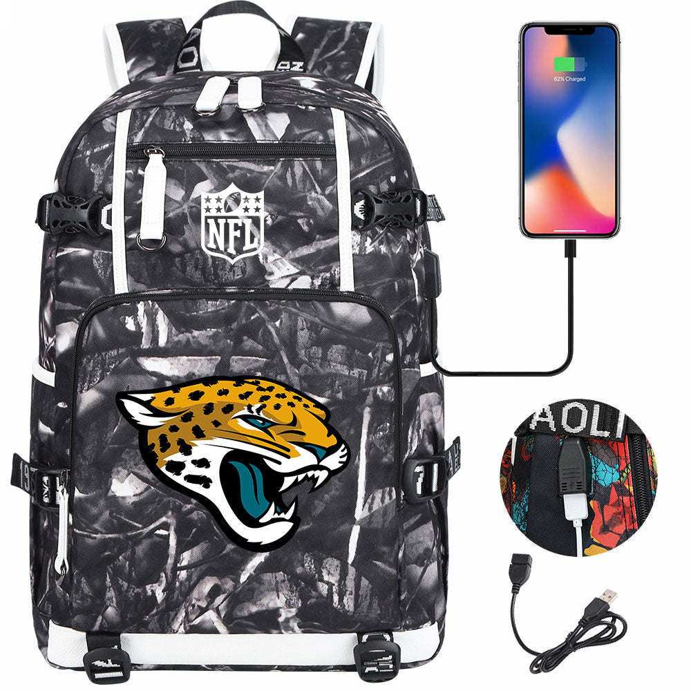 Jacksonville Jaguars Football Team USB Charging Backpack School Notebook Travel Bags