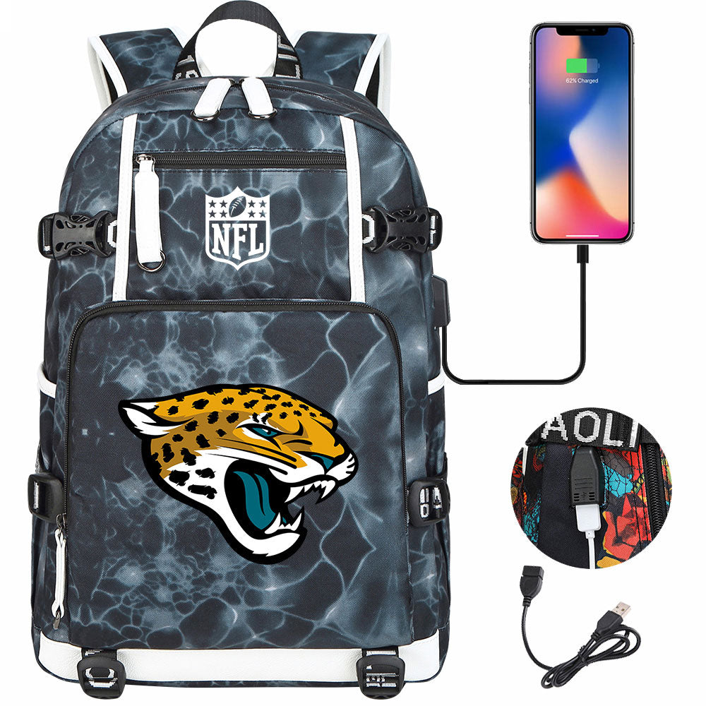 Jacksonville Jaguars Football Team USB Charging Backpack School Notebook Travel Bags