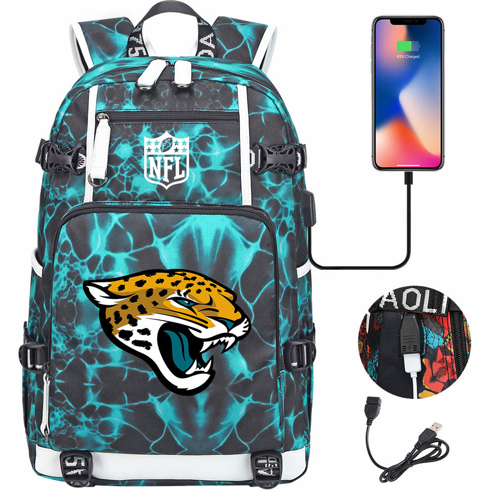 Jacksonville Jaguars Football Team USB Charging Backpack School Notebook Travel Bags